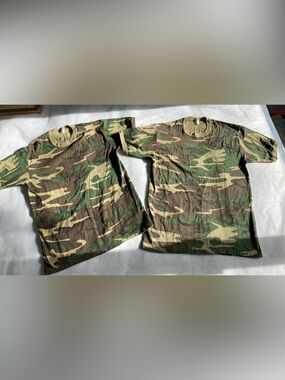 2 camo tees w neck & arm ribbing - L